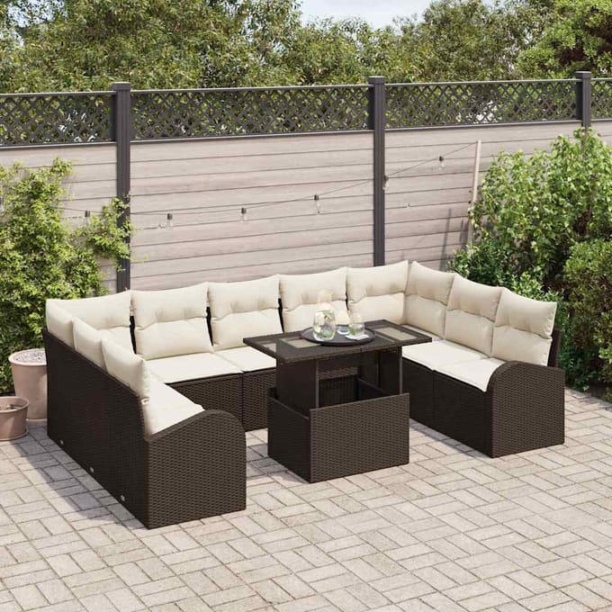 vidaXL - Tuinbank - Set - 10 - st - Bruin - en - Crème - poly - rattan