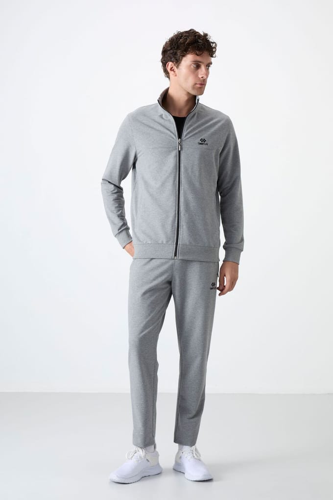 Heren Relaxed Fit Ritskraag Sweatshirt en Broeken Set