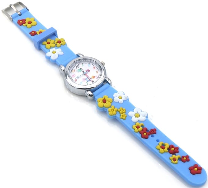 Kinderhorloge - quartz - bloemen - blauw