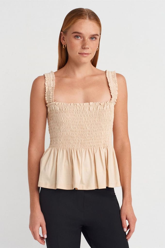 Vierkante Halslijn Rimpelige Mouwloze Blouse