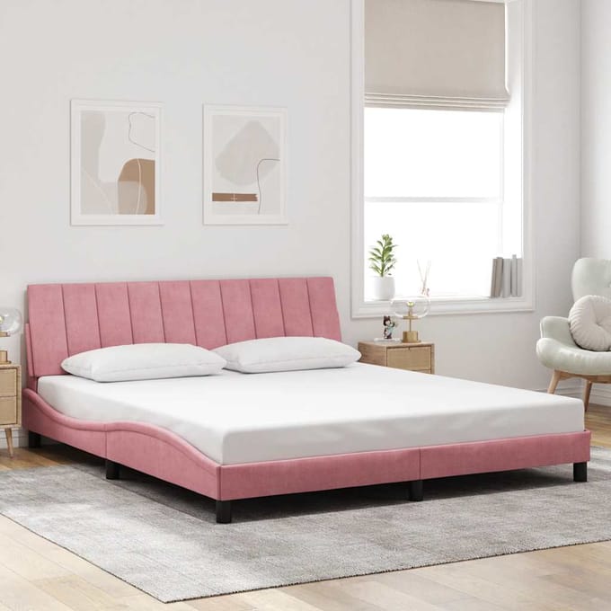 vidaXL - Bedframe - zonder - matras - "Hanko" - fluweel - roze - 180x200 - cm