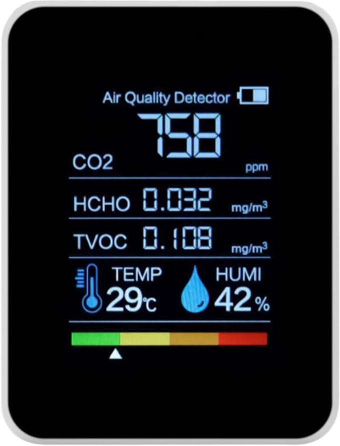 Luchtkwaliteit Meter - Lucht Detector - Binnenklimaat Meten - Realtime Data HD Scherm - 5D x 10B x 5H cm