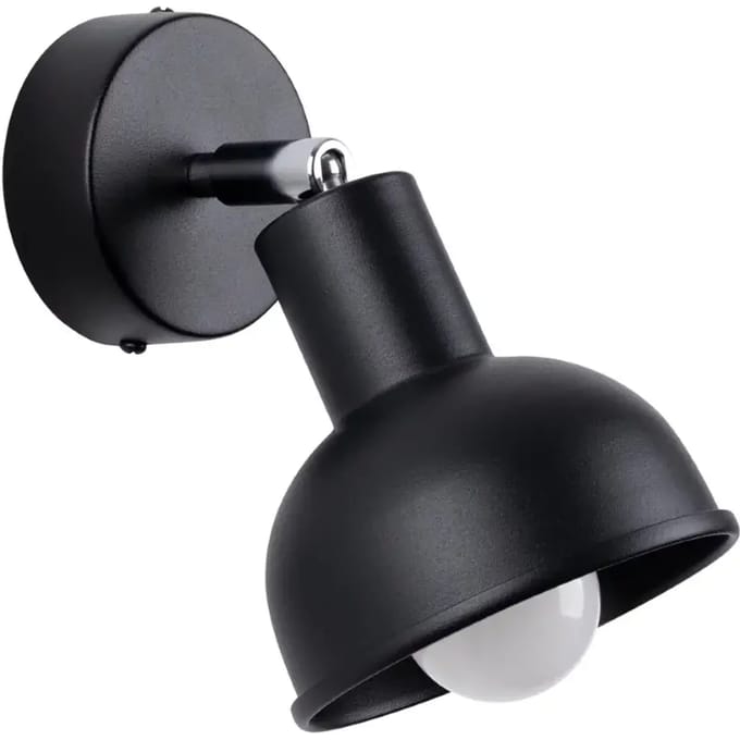 Wandlamp ELBA met verstelbare kap - Sollux Lighting - IP20 - Zwart staal behuizing - 19 x 11 x 17 cm - 1 x E27 LED, exclusief lichtbron - Max. 15 W - Industriële wandlamp voor woonkamer, eetkamer en keuken