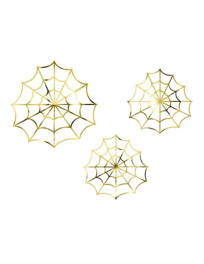 PARTYDECO - 3 gouden metallic spinnenweb papieren decoraties