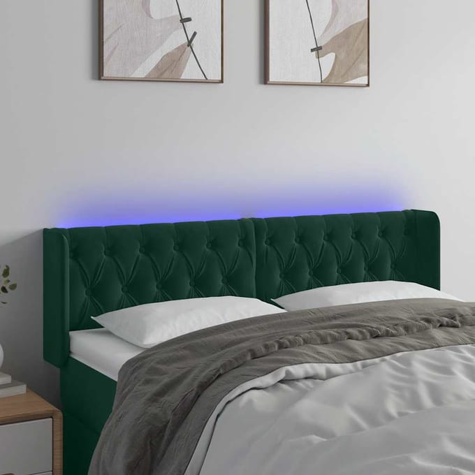 vidaXL - Hoofdbord - LED - 163x16x78/88 - cm - fluweel - donkergroen