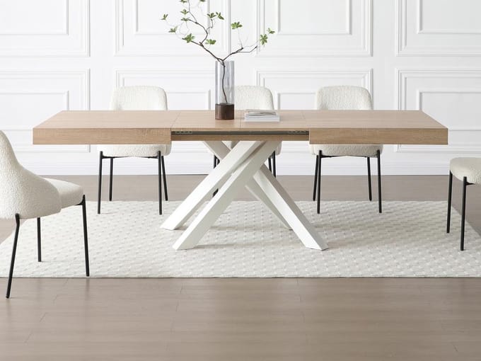 Vente-unique Uitschuifbare eettafel 6-10 personen in MDF en metaal - Houteffect en wit - CATONAV