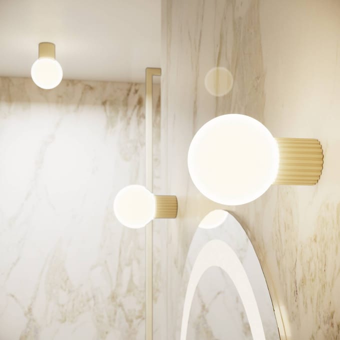 SOLLUX LIGHTING wandlamp ORBI, beige, glas/metaal, Ø 12 cm, IP44, G9
