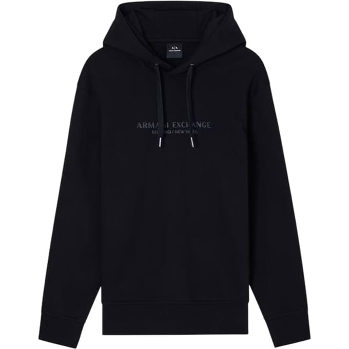 V-Neck Hooded Cotton Sweatshirt with Long Sleeves - Black