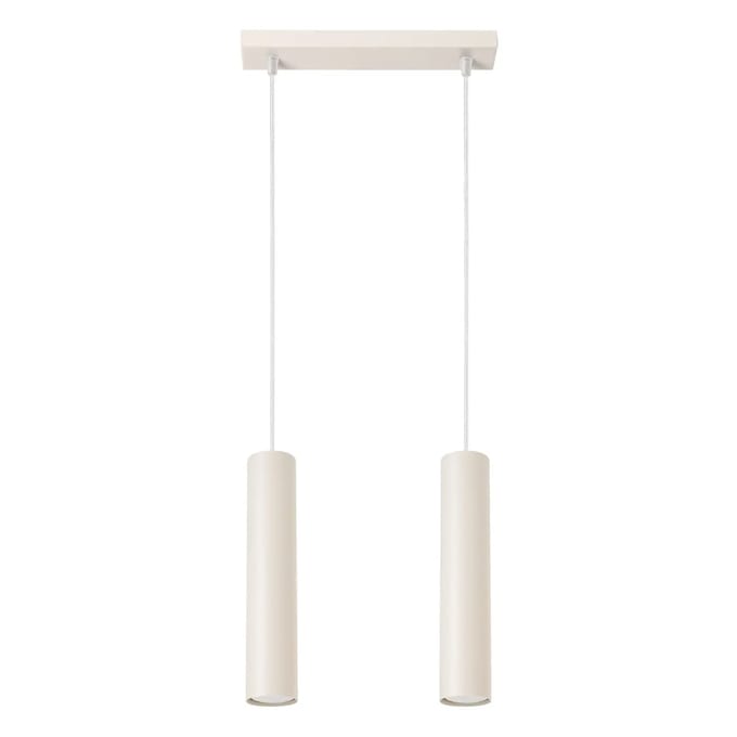 Hanglamp LAGOS 2 met 2 cilindrische kappen naast elkaar - Sollux Lighting - IP20 - Beige staal behuizing - 30 x 6 x 105 cm - 2 x GU10 LED, exclusief lichtbron - 2 x 10 W - Industriële hanglamp voor gang, hal en woonkamer