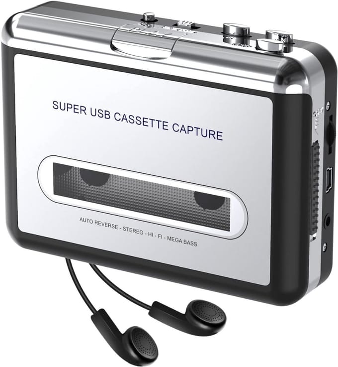 Cassette Speler - Walkman -Metallic zilver met zwarte bekleding