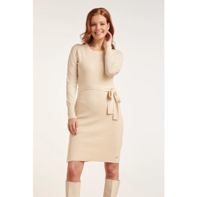 Smashed Lemon 24622 beige gebreide jurk met ronde hals |