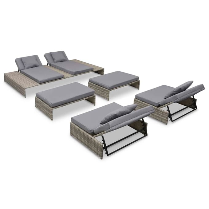 vidaXL - 5-delige - Loungeset - met - kussens - poly - rattan - grijs