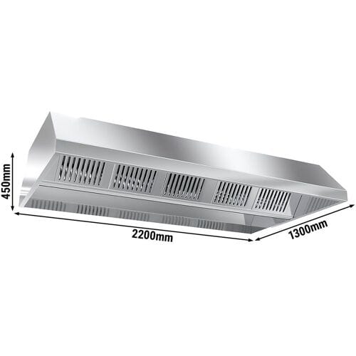 GGM Gastro Deckenhaube mit Motor - 2200mm - mit externen Regler, Filter & Lampe Zilver