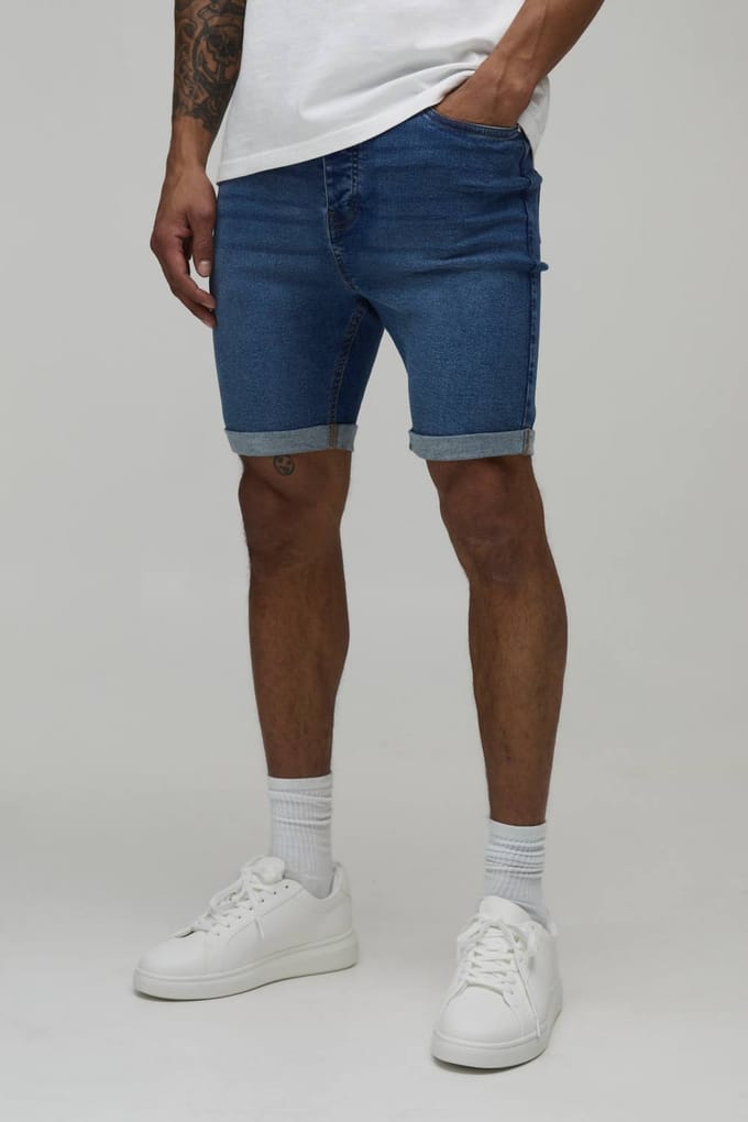 Essential Skinny Stretch Fit Denim Shorts | Mid Blue | Size 54