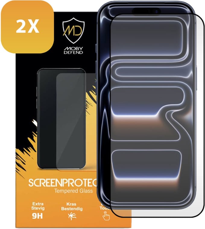 2-Pack MobyDefend Screenprotectors - Geschikt voor iPhone 17 Pro - Screensavers Met Zwarte Randen - Gehard Glas