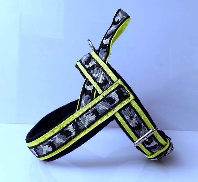 T tuig neon geel camouflage grijs anti trek hondentuig