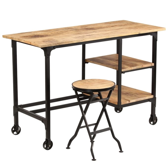 vidaXL - Bureau - met - inklapbaar - krukje - 115x50x76 - cm - massief - mangohout