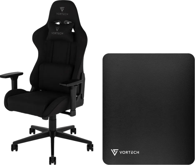 Vortech Essential Gamestoel Zwart + Vortech Vloermat Zwart