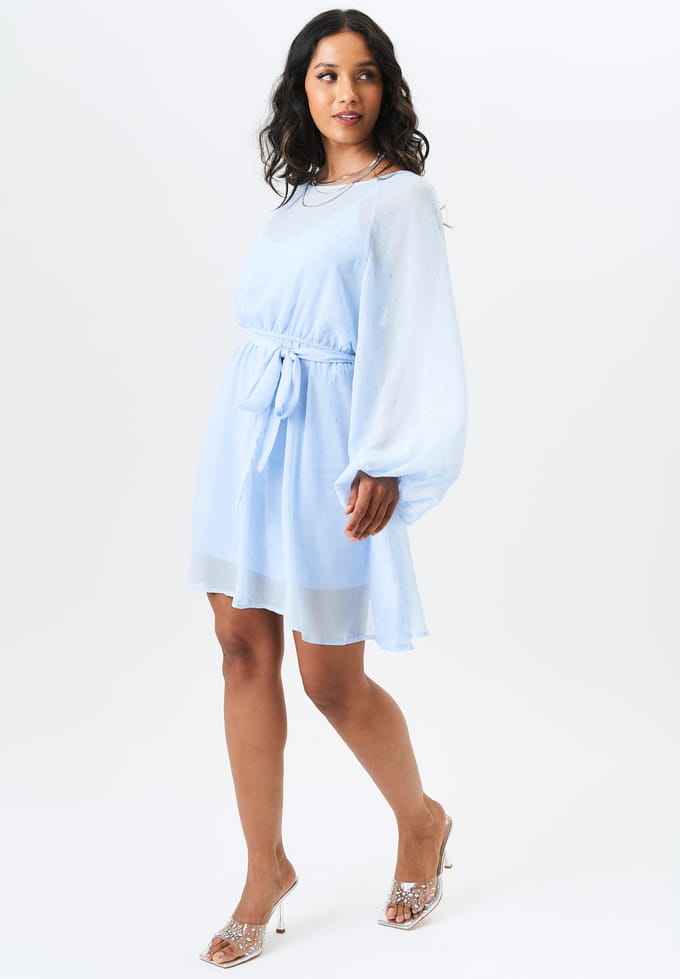 Mini-jurk van chiffonfolie met lange mouwen