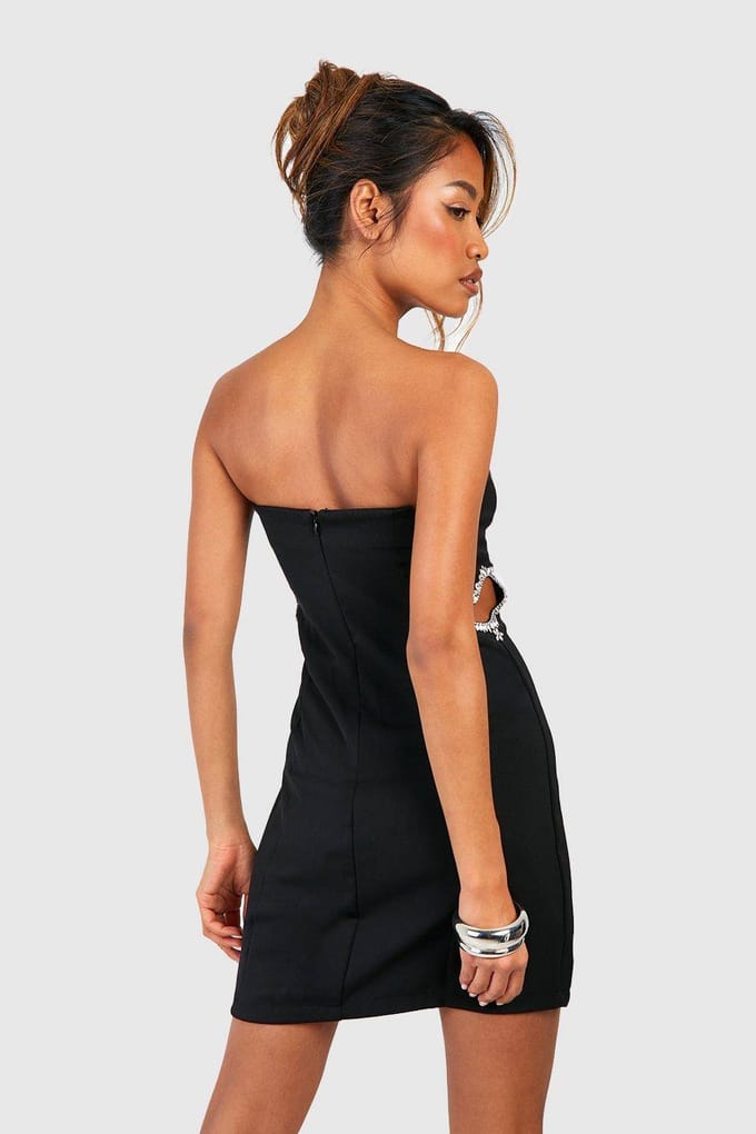 boohoo Dames Versierde uitgesneden bandeau mini-jurk | Zwart | Maat: 36