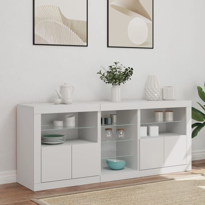 vidaXL - Dressoir - met - LED-verlichting - 162x37x67 - cm - wit