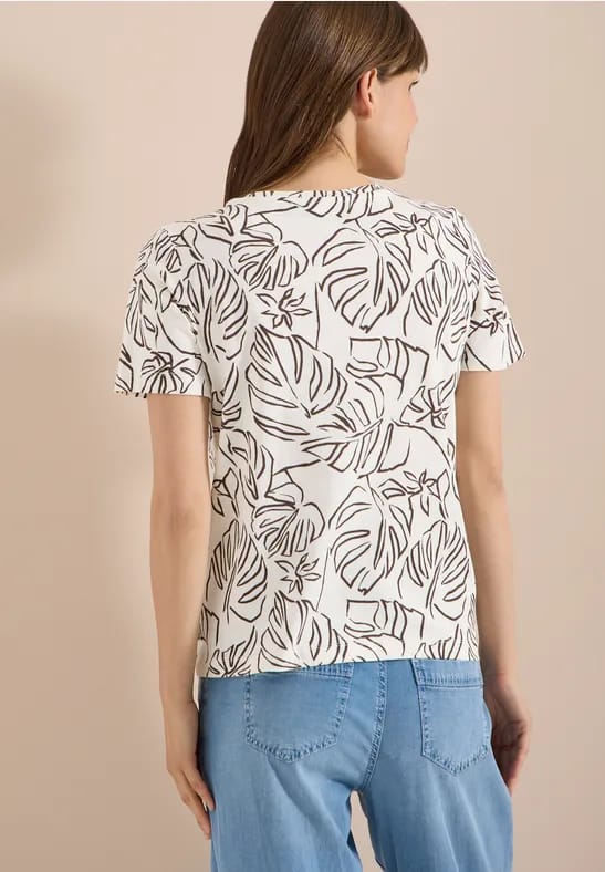 Shirt met ronde hals en bladprint