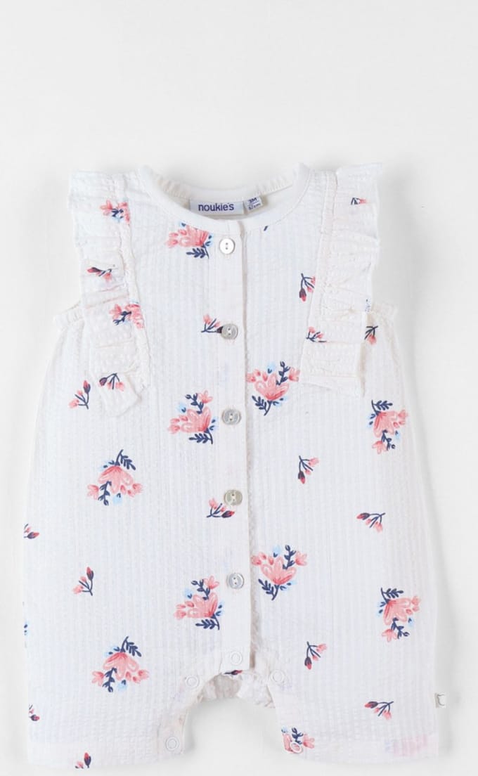Romper met bloemen print, vanille