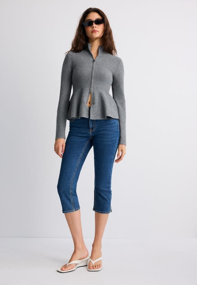 Stradivarius Gebreide peplum trui  Donkergrijs S
