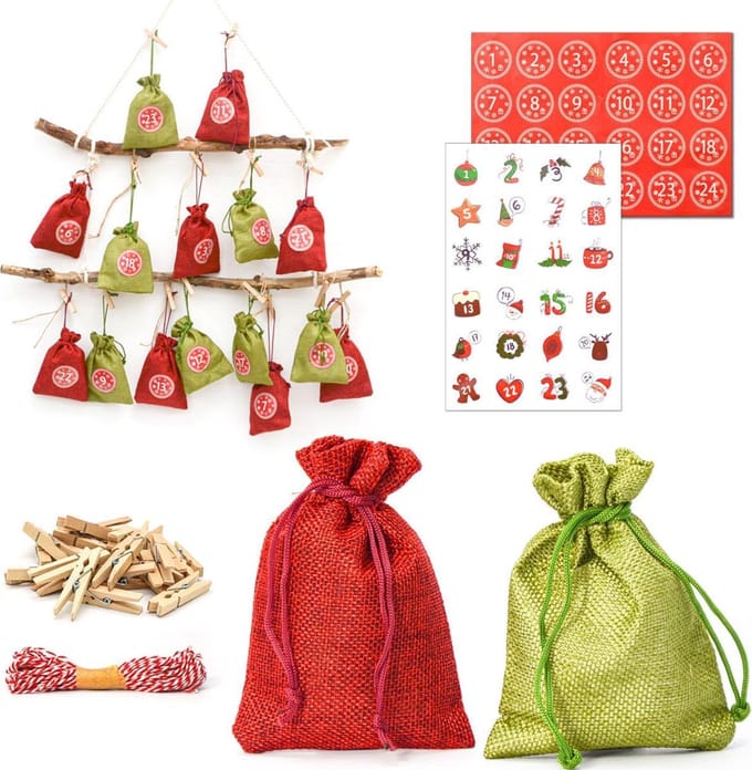 XL Adventskalender om te Vullen - 24 Geschenkzakken - DIY Kerstversiering - Complete Knutselkit
