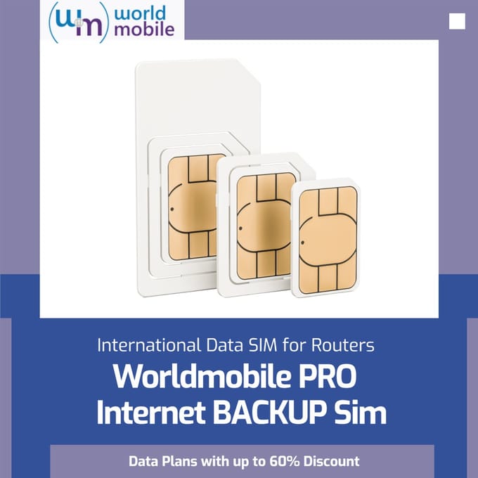 Worldmobile Data- 4G/5G Backup Internet Simkaart - Werkt International - Geschikt voor routers