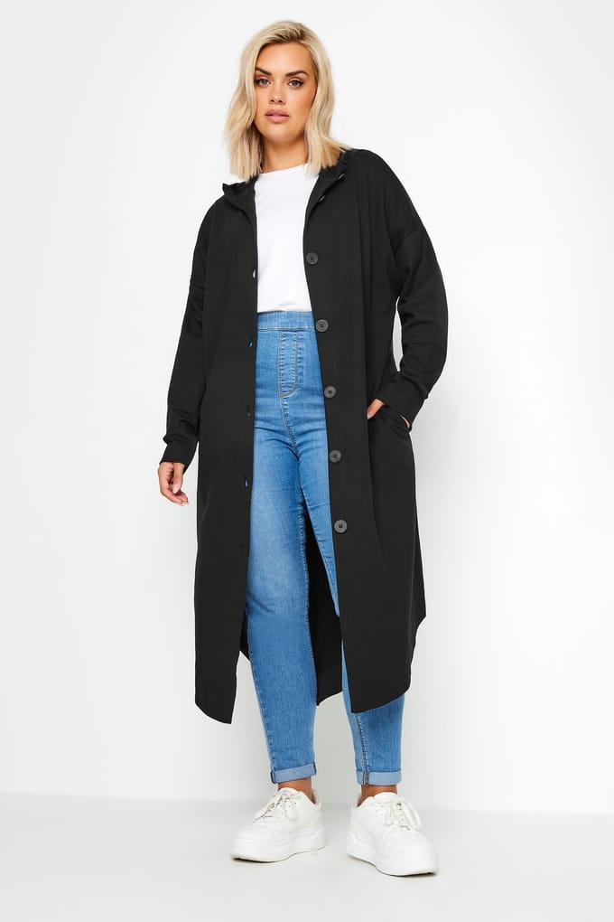 Yours Maxijack Van Katoenmix Met Capuchon En Knopen In Zwart Size 48