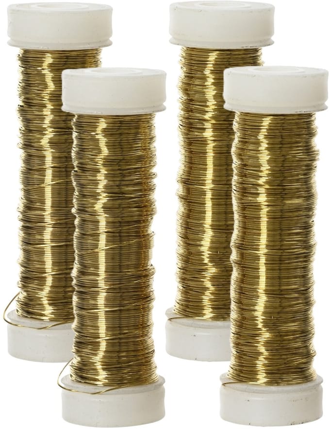 Decoris Binddraad/wikkeldraad - 4x rolletjes - goud - 30 m x 0,3 mm - hobbydraad/bloemendraad