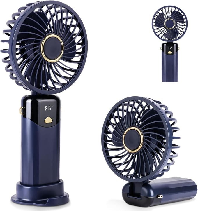 Handventilator - Mini Ventilator - Kleine USB-ventilator - Draagbare mini-ventilator - Oplaadbare batterij - 4000 mAh - Digitaal beeld - 5 Standen - Ventilator - Nek Ventilator usb oplaadbaar - Wit
