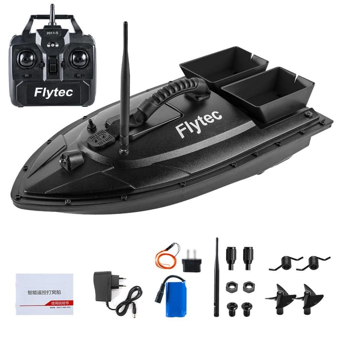 Flytec bateau à appâts de pêche 500m bateau à appâts télécommandé double moteur détecteur de poisson RC 1.5KG chargement avec EU Plug noir