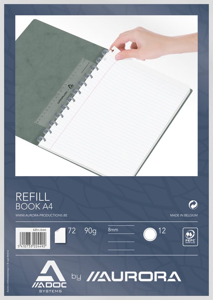 Adoc Pak van 10 x Navulling/Refill A4 Gelijnd papier met kantlijn