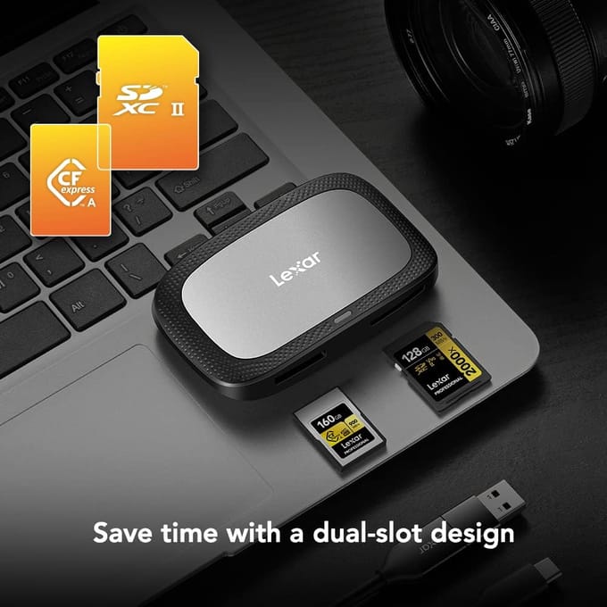 Originele Lexar Professional CFexpress Type A/UHS-II SD Kaartlezer 2-in-1 Geheugenkaartlezer Met USB 3.2 Gen 2 Lezer Type C Interface TYPE-A/SD Card Reader【A/C 3.2】 gray