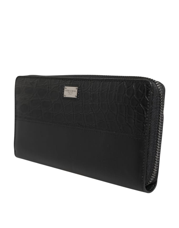 Zwart Leren Logo Plaque Zip Around Continental Portemonnee