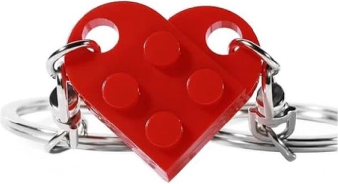 Go Go Gadget - Bouwsteen sleutelhanger - Hart - BFF sleutelhanger - Vriendschap - Koppels - 2-delig - Rood