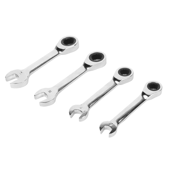 Jeu de 4 clés à cliquet courtes 72 dents 8 mm, 9 mm, 11 mm, 12 mm, professionnelles pour réparation white