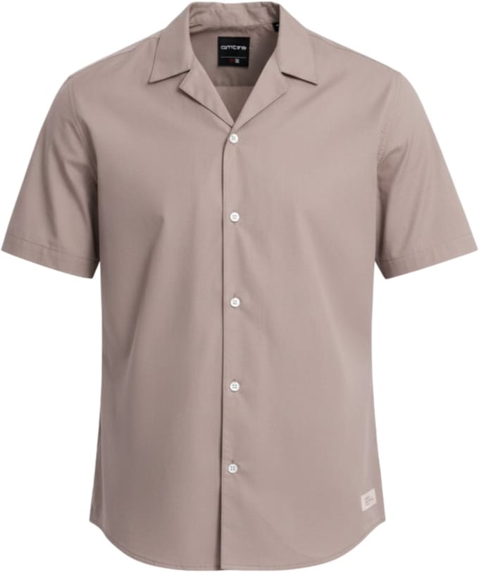 OMBRE Overhemd - Regular Fit - Katoen - Korte Mouw Donkerbeige S