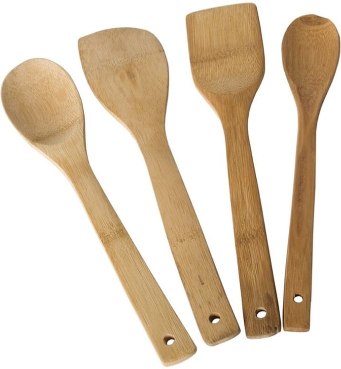 Gerimport Kitchen Solutions set keukenlepels/pollepels - 4 stuks - bamboe - 30 cm