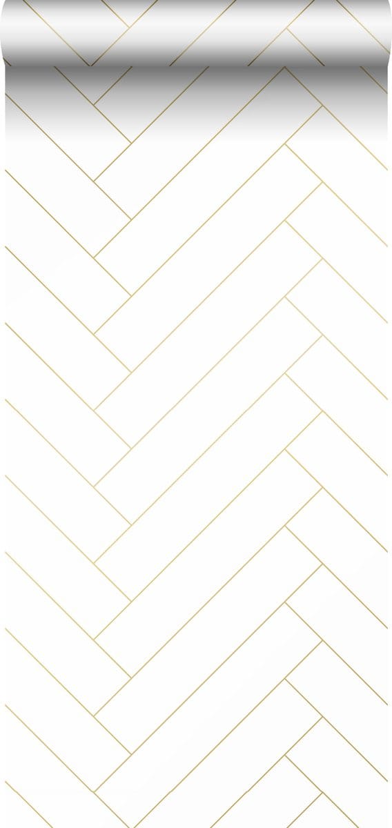 ESTAhome behang visgraat-motief wit en goud - 53 cm x 10.05 m - 139308