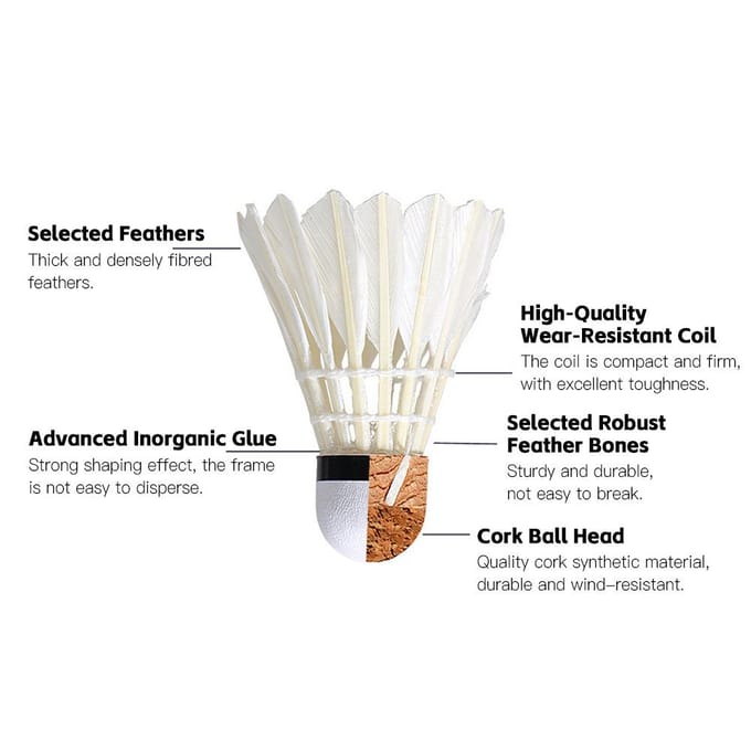 Pluimballen voor Badminton Buiten 12-Pack Beginners Training Badminton Pluimballen wit