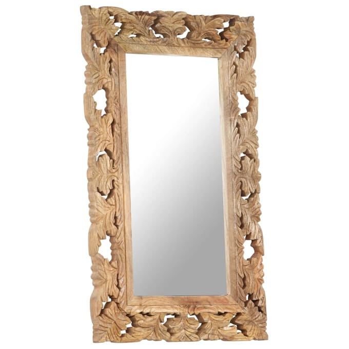 vidaXL - Spiegel - handgesneden - 80x50 - cm - massief - mangohout - bruin