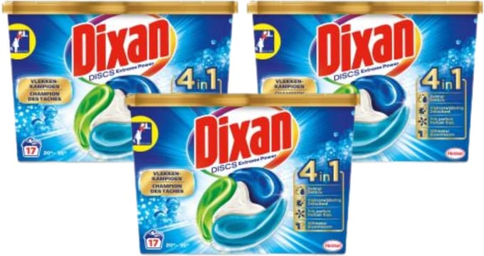 Dixan Discs Extreme Power Wasmiddel 4 in 1 Multi Pack - 3 x 17 Pods
