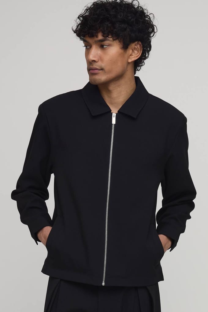 Getailleerd Regular Fit Zip-up Co-ord Overshirt | Black | Size XL