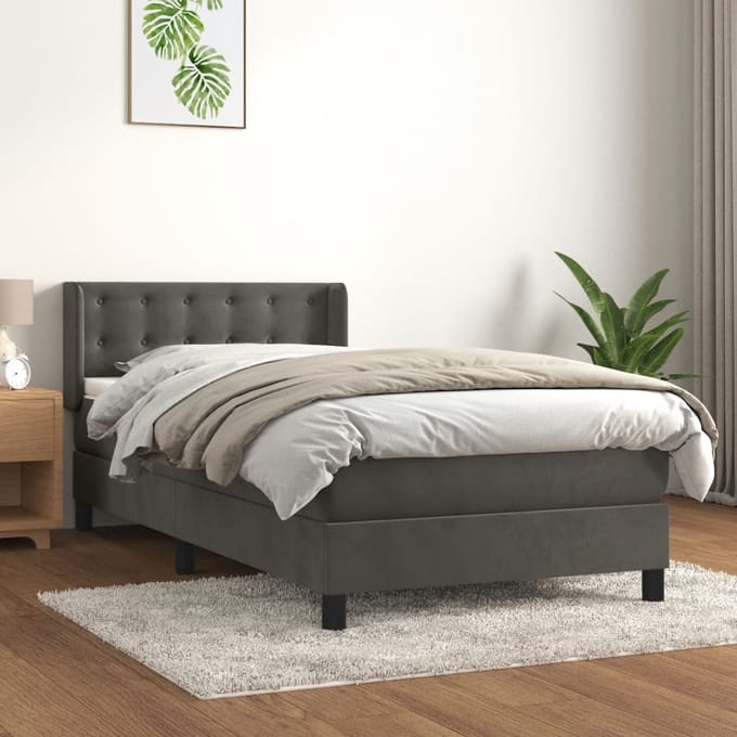 vidaXL - Boxspring - met - matras - fluweel - donkergrijs - 100x200 - cm