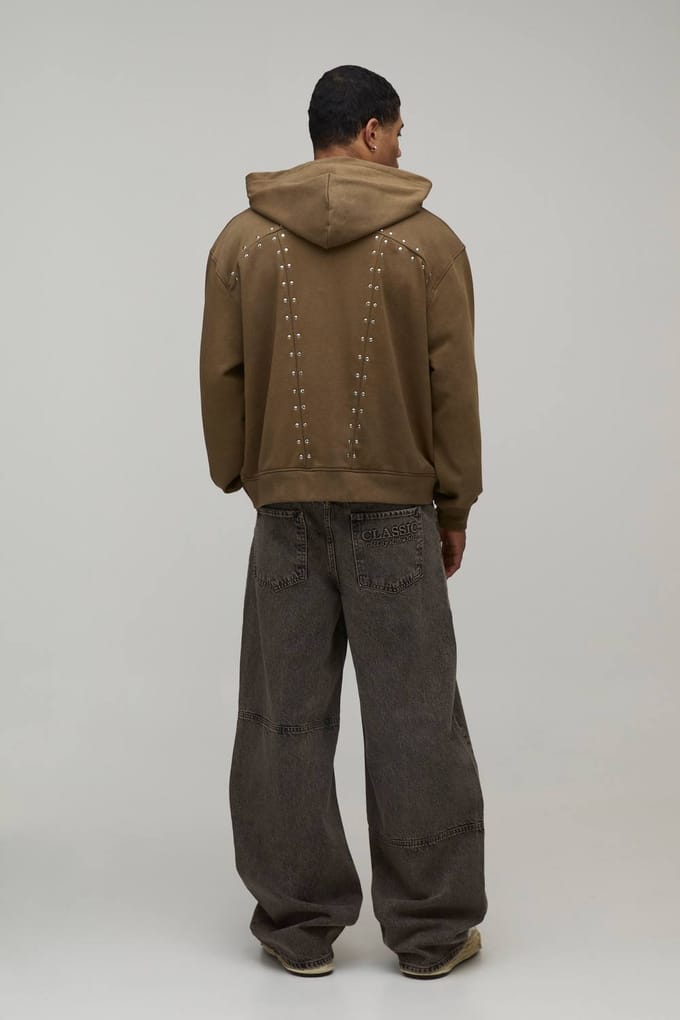 Oversized Boxy Hoodie Met Ritssluiting En Hardware Details | Brown | Size Medium