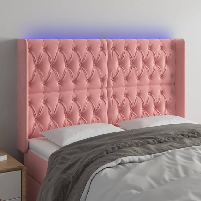 vidaXL - Hoofdbord - LED - 163x16x118/128 - cm - fluweel - roze