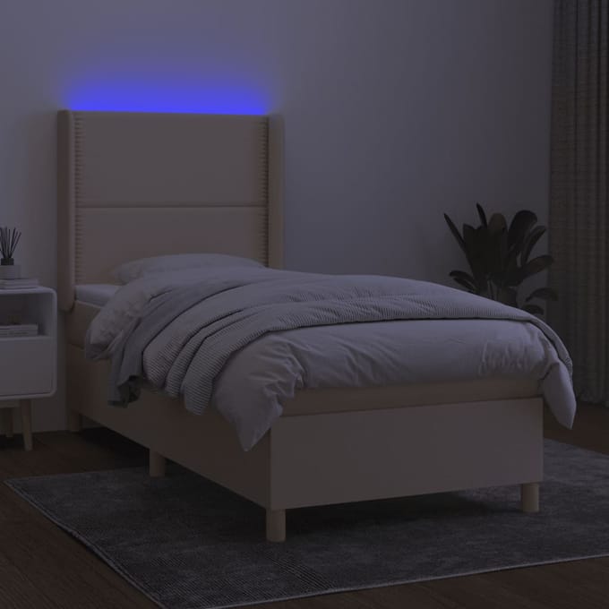 vidaXL - Boxspring - met - matras - en - LED - stof - crèmekleurig - 100x200 - cm